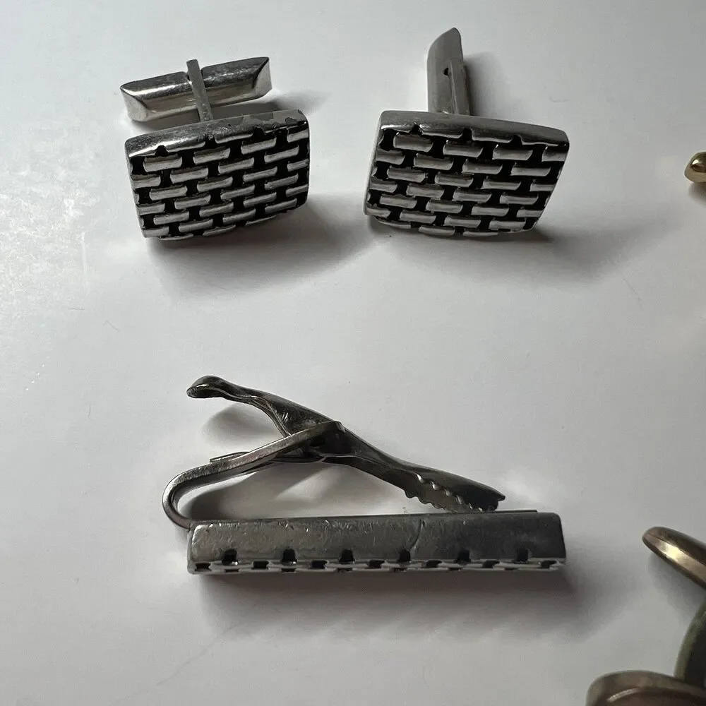Vintage Mens Jewelry Cufflinks Lot Hickok Pat Marked Brick Red Cabochon Retro